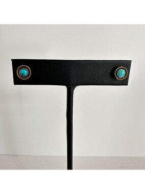 Sterling Silver Gold Overlay Turquoise Stud Earrings Rope Border 3/8"